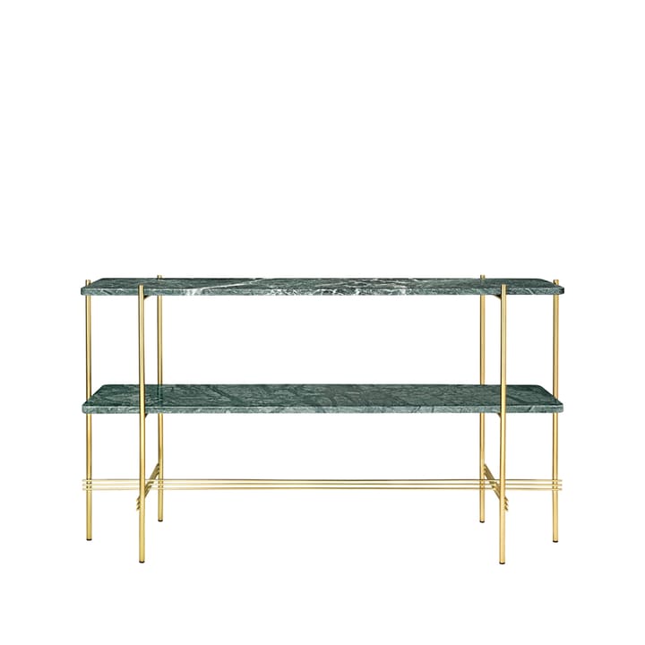 Mesa consola TS 120x30x72 cm - Green guatemala marble, base de latón, 2 estantes de mármol - GUBI