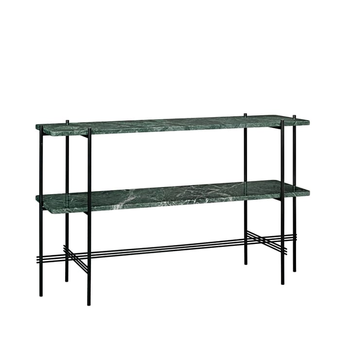 Mesa consola TS 120x30x72 cm - Green guatemala marble, base negra, 2 estantes de mármol - GUBI