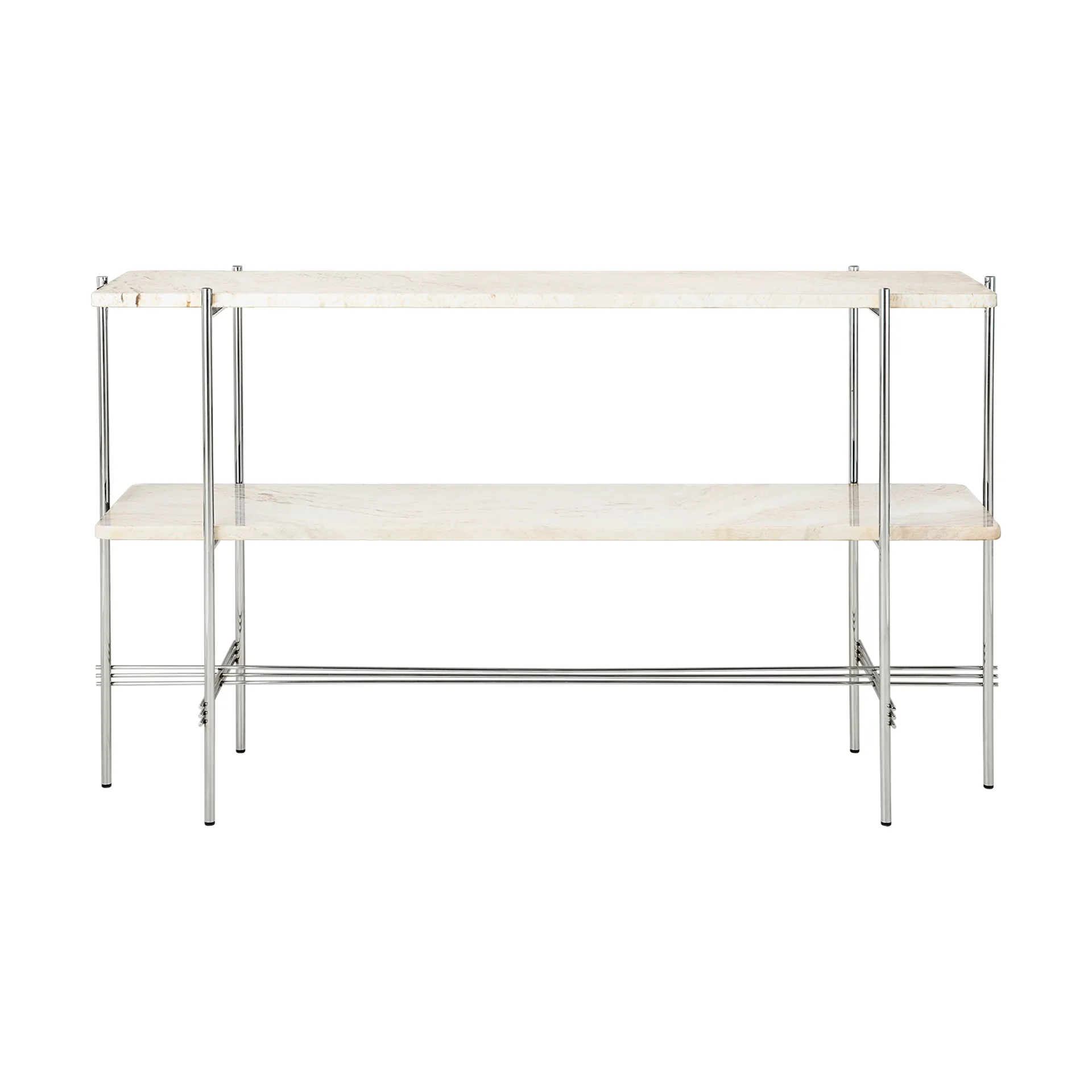 Mesa consola TS 120x30x72 cm, Neutral white travertine-acero GUBI
