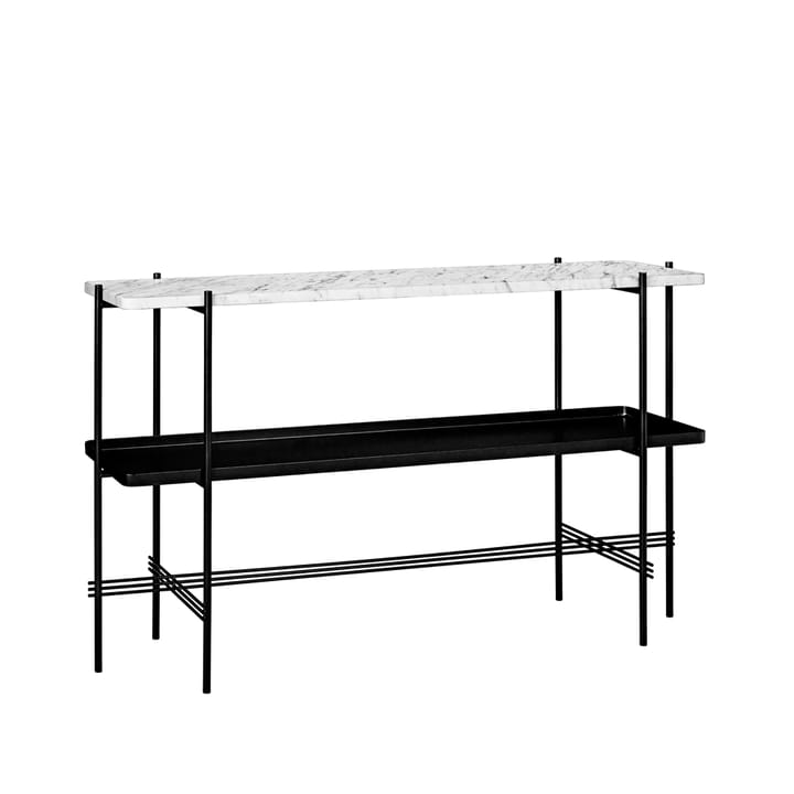 Mesa consola TS 120x30x72 cm - White carrara marble, base negra, con bandeja - GUBI