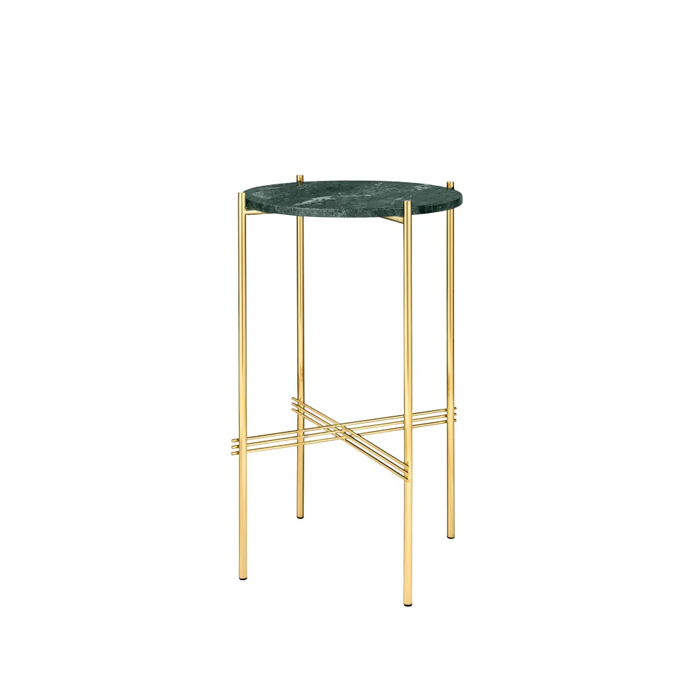 Mesa de café TS Table, Mármol verde, base de latón GUBI
