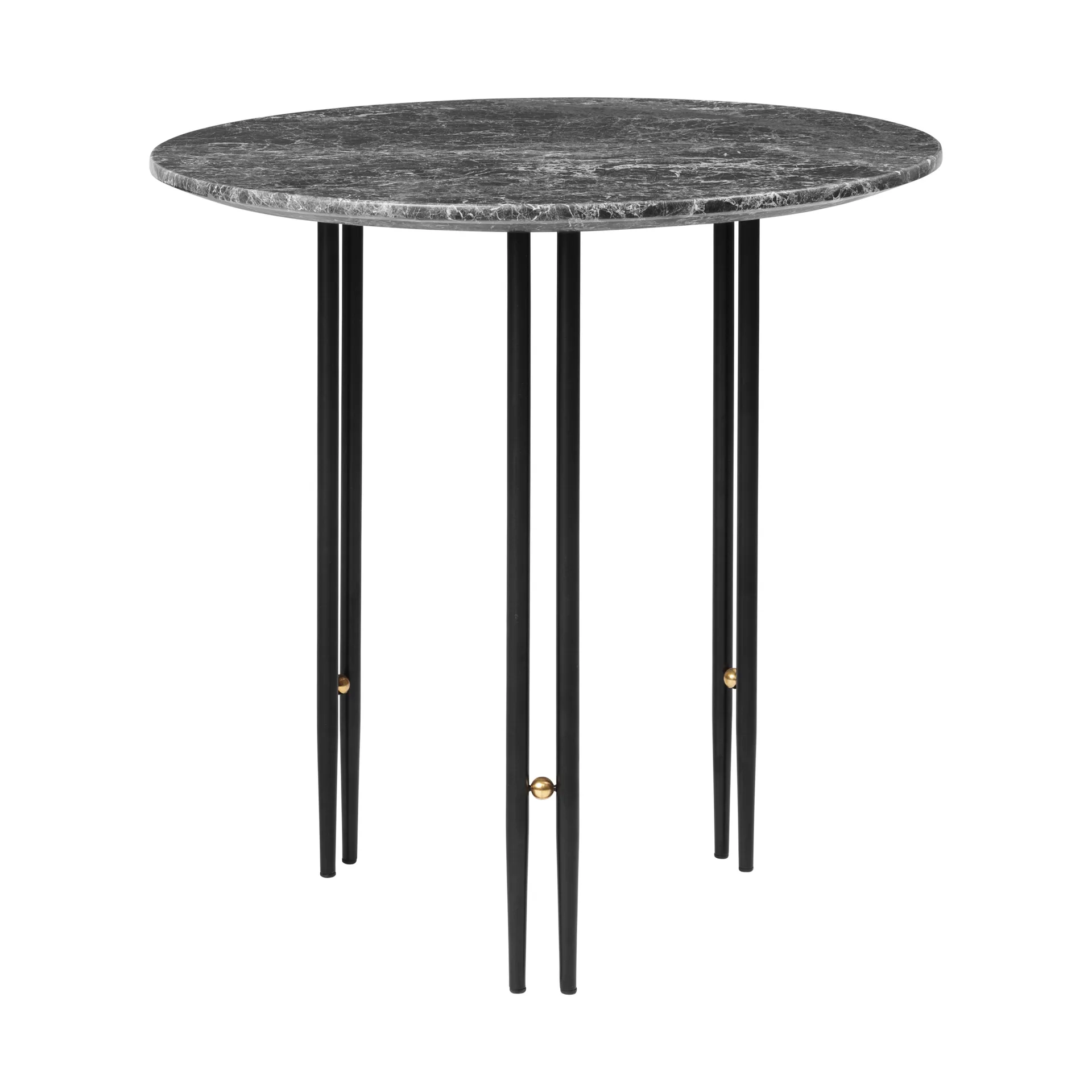 Mesa de centro IOI Ø50 cm, negro-latón-mármol gris GUBI