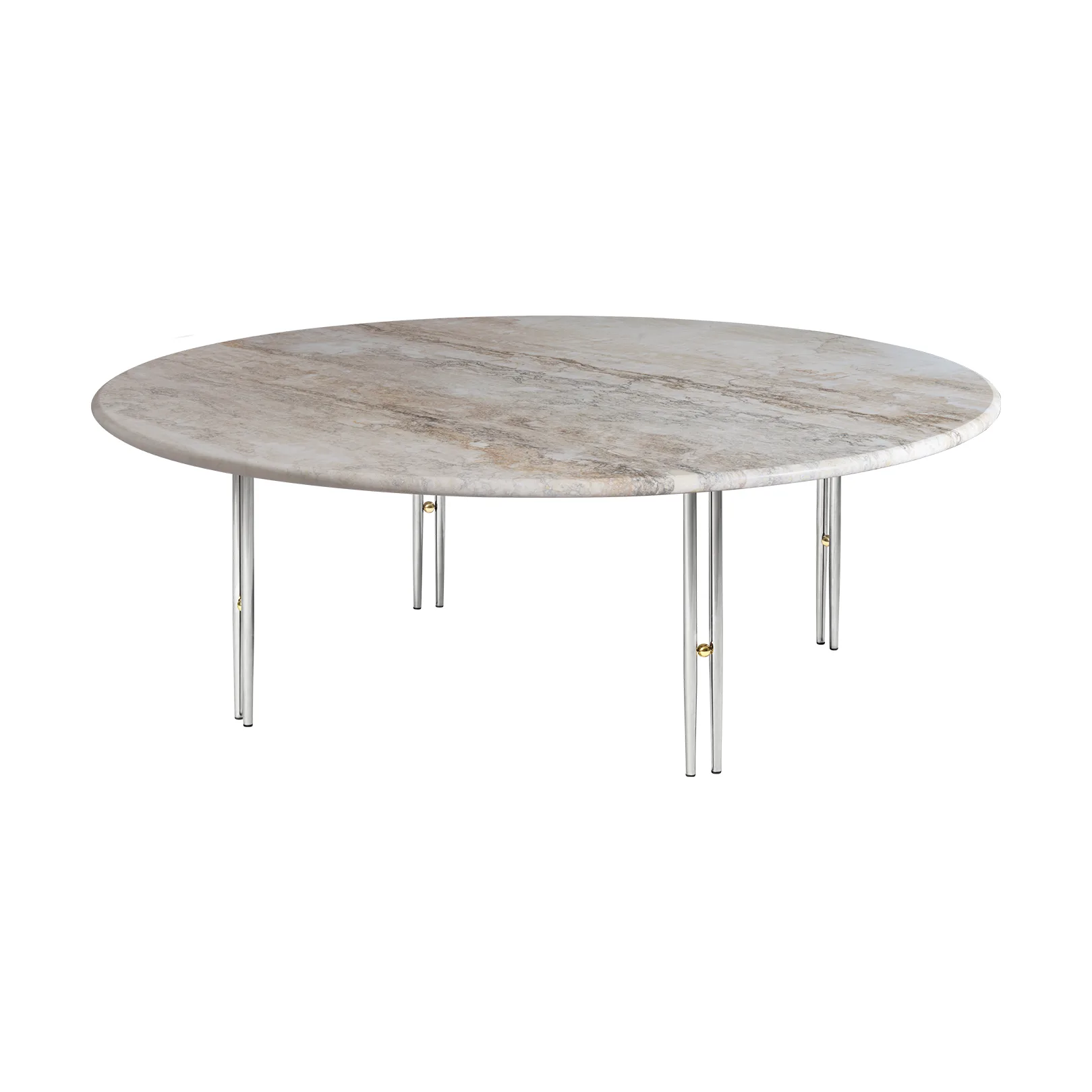Mesa de centro IOI, Rippled beige-soporte cromo ø100 cm GUBI