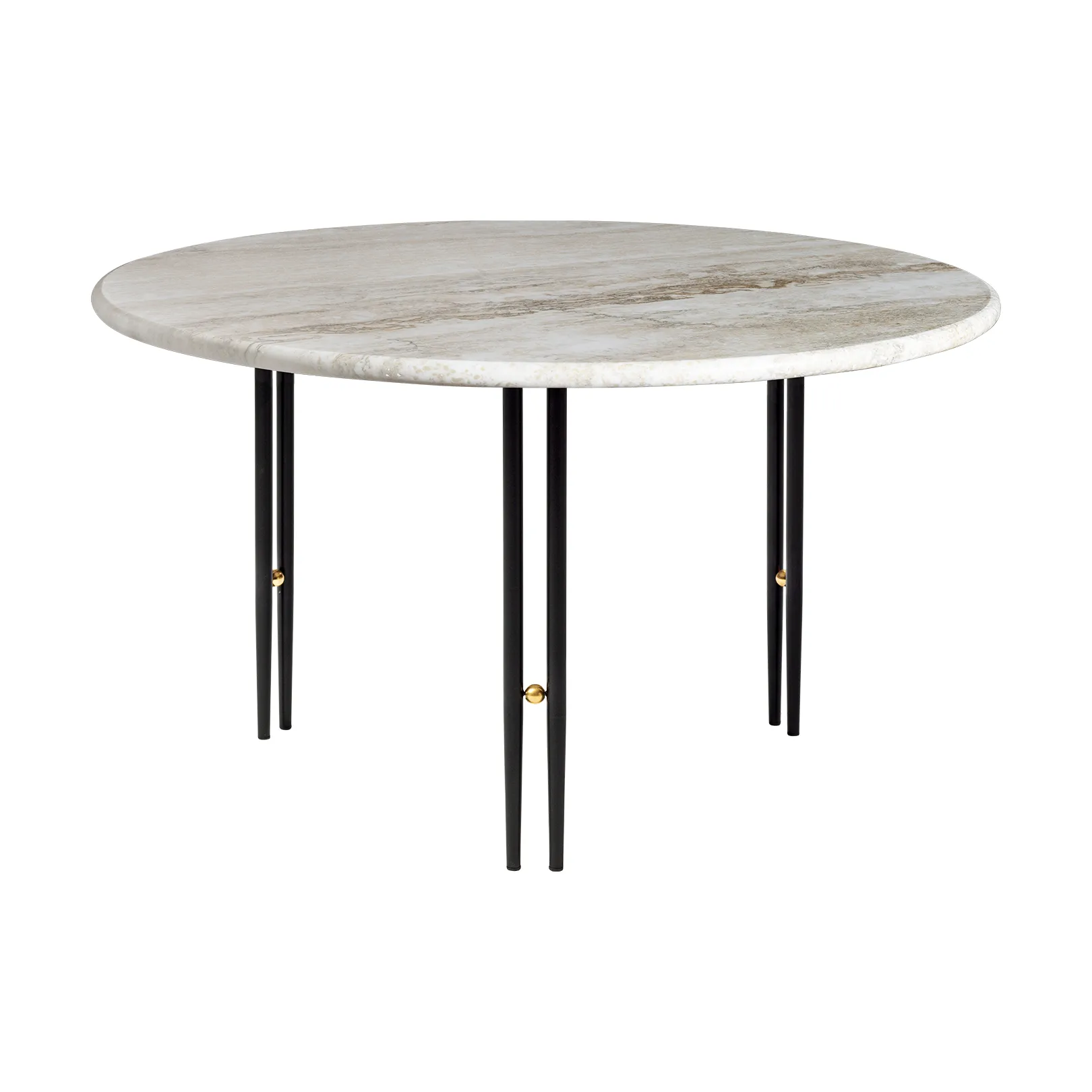 Mesa de centro IOI, Rippled beige-soporte negro ø70 cm GUBI