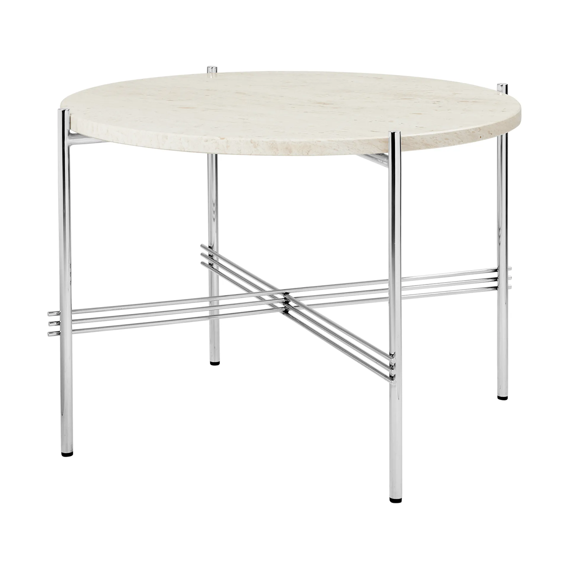 Mesa de centro TS acero pulido Ø55, Neutral white travertine GUBI