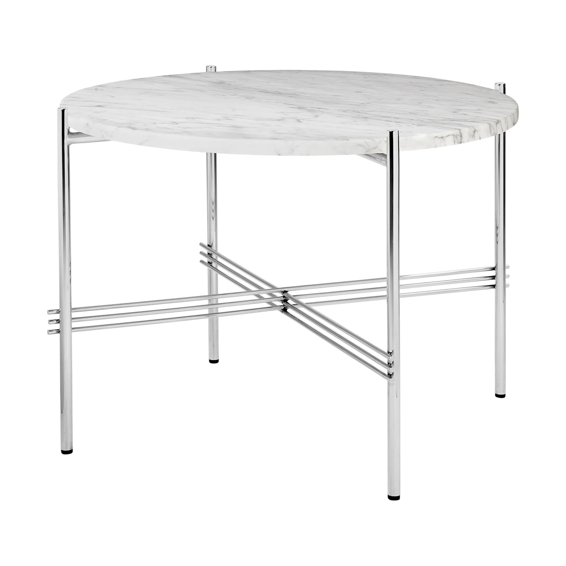 Mesa de centro TS acero pulido Ø55, White carrara marble GUBI