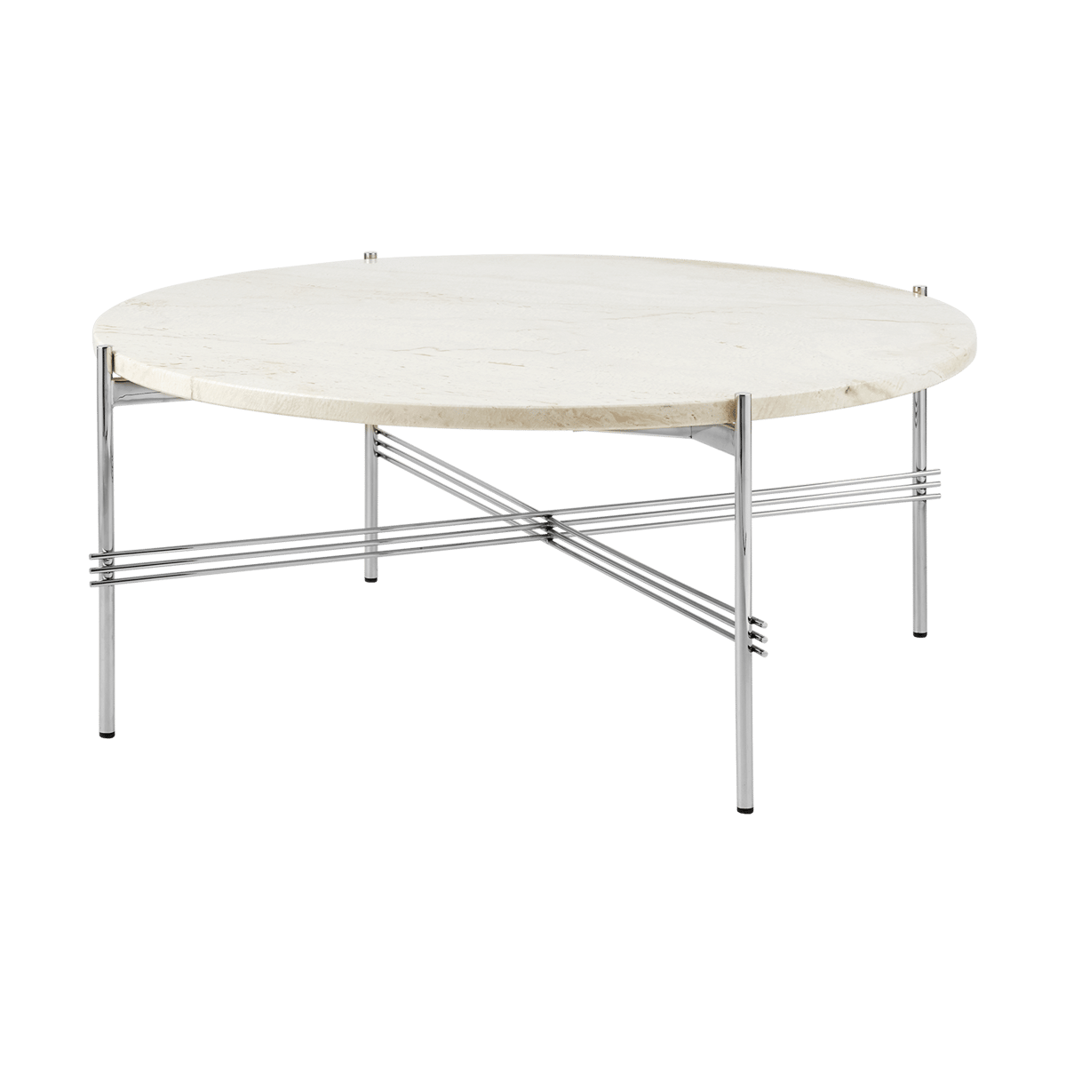 GUBI Mesa de centro TS acero pulido 80 Neutral white travertine