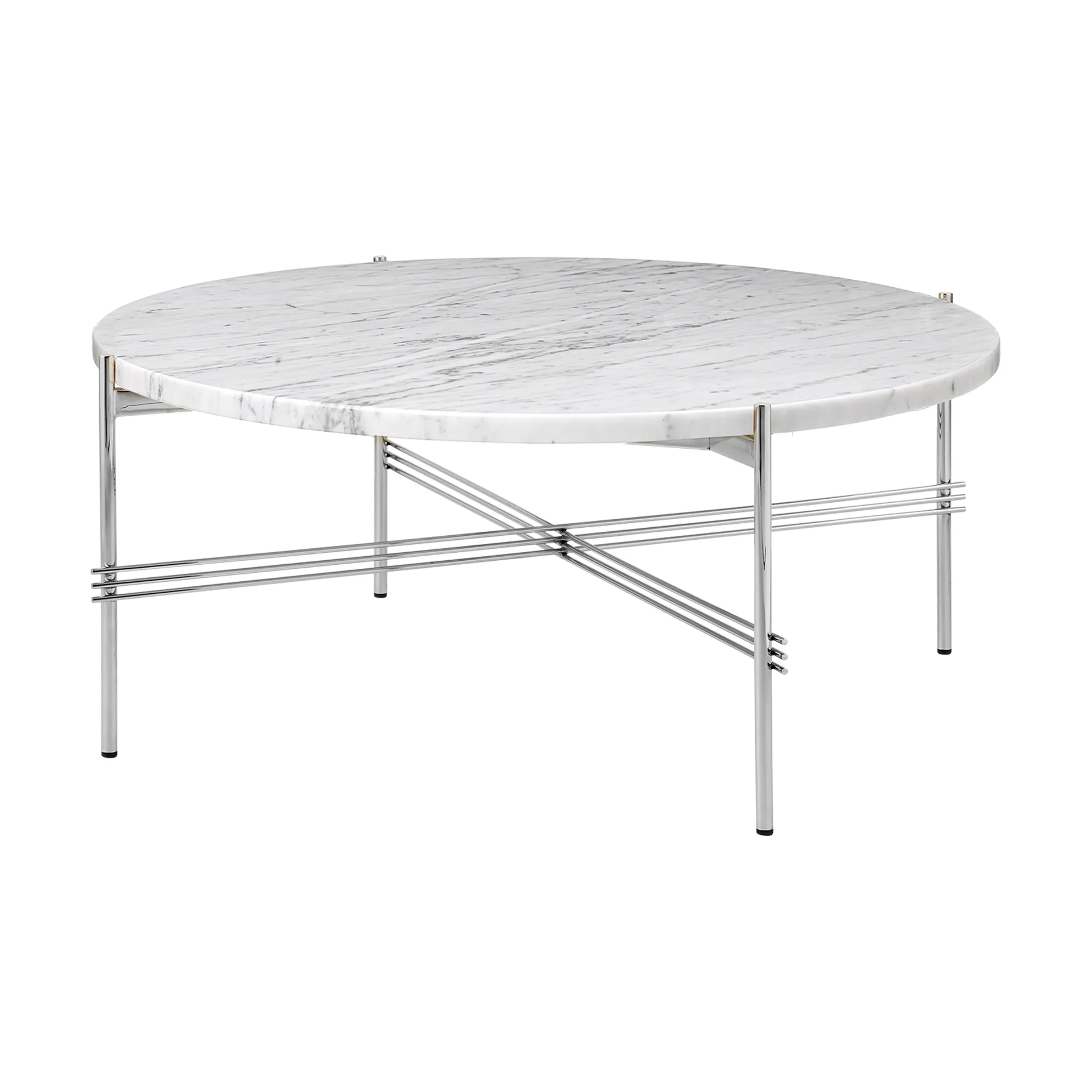 Mesa de centro TS acero pulido Ø80, White carrara marble GUBI