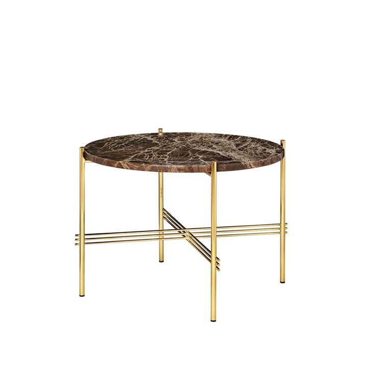 Mesa de centro TS Round - Brown emperador marble, ø55, patas de latón - GUBI