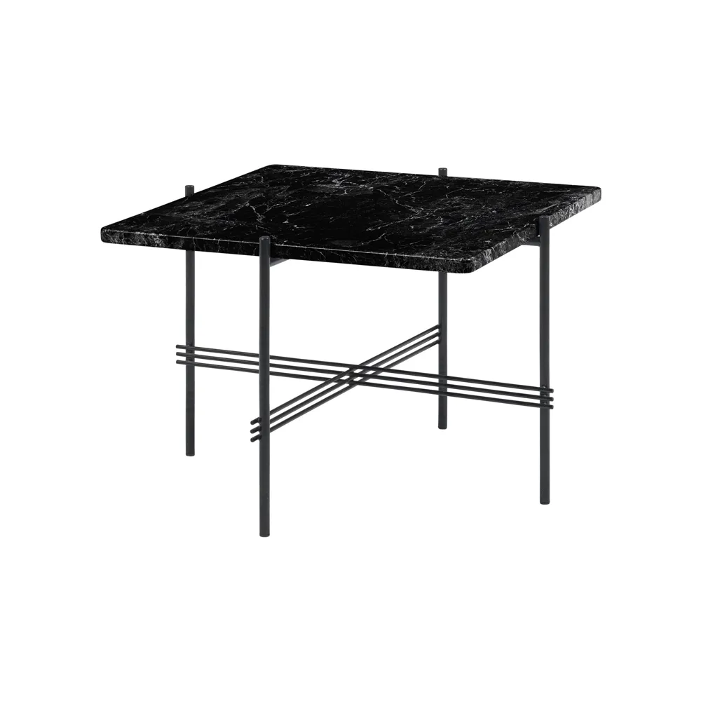 Mesa de centro TS Square, Black marquina marble, 55x55 cm, base negra GUBI