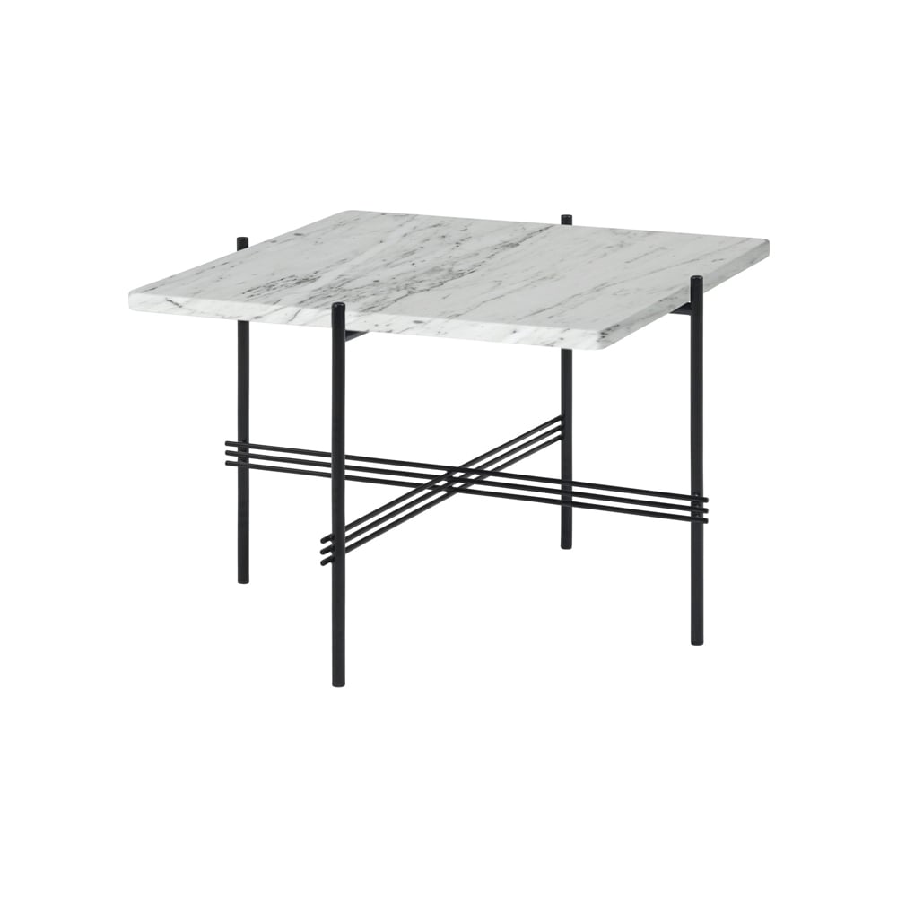 GUBI Mesa de centro TS Square White carrara marble, 55x55 cm, base negra