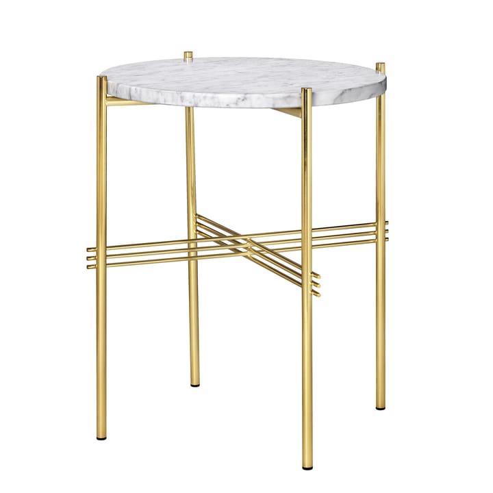 Mesa TS con patas de bronce Ø 40 cm - mármol blanco - GUBI