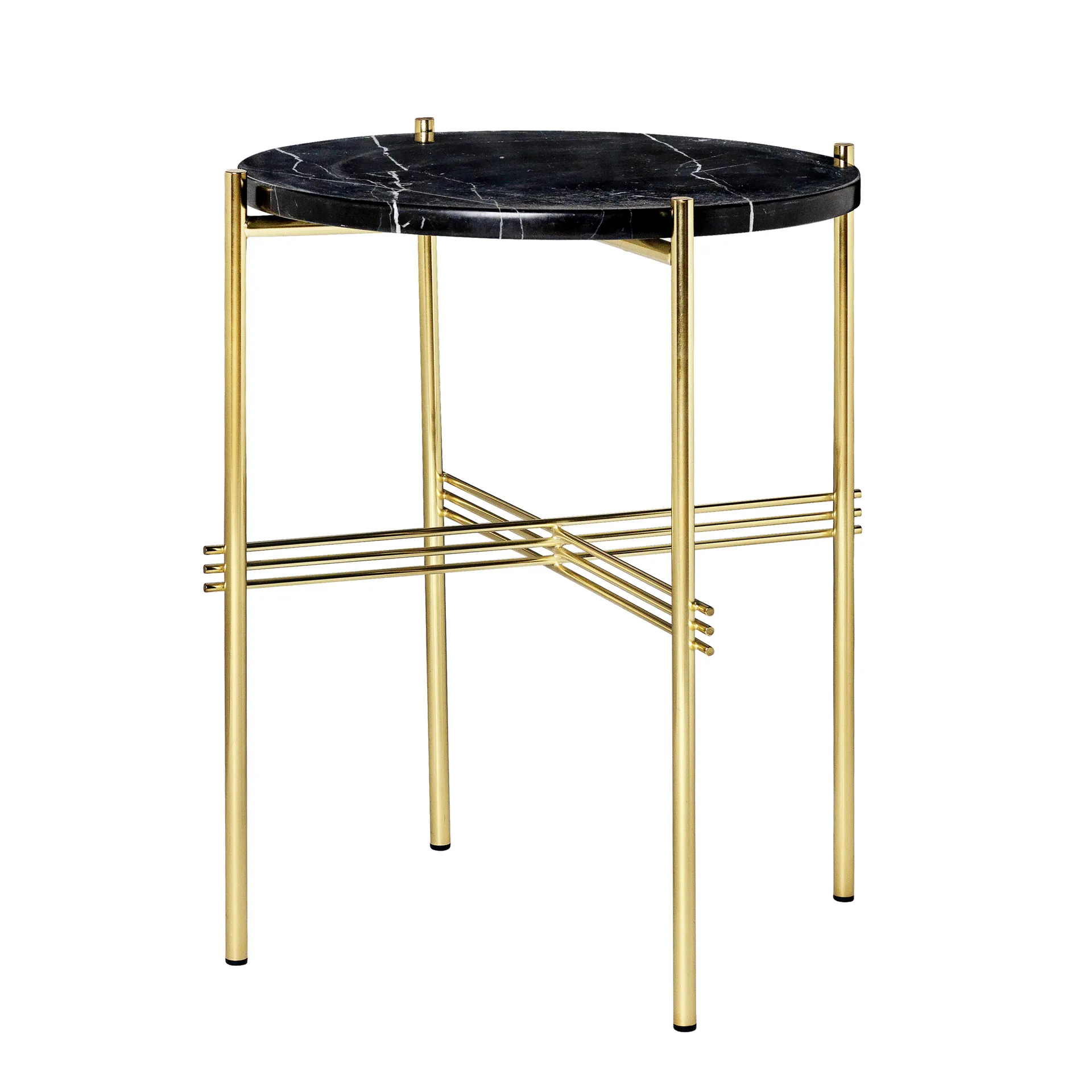 Mesa TS con patas de bronce Ø 40 cm, Mármol negro GUBI