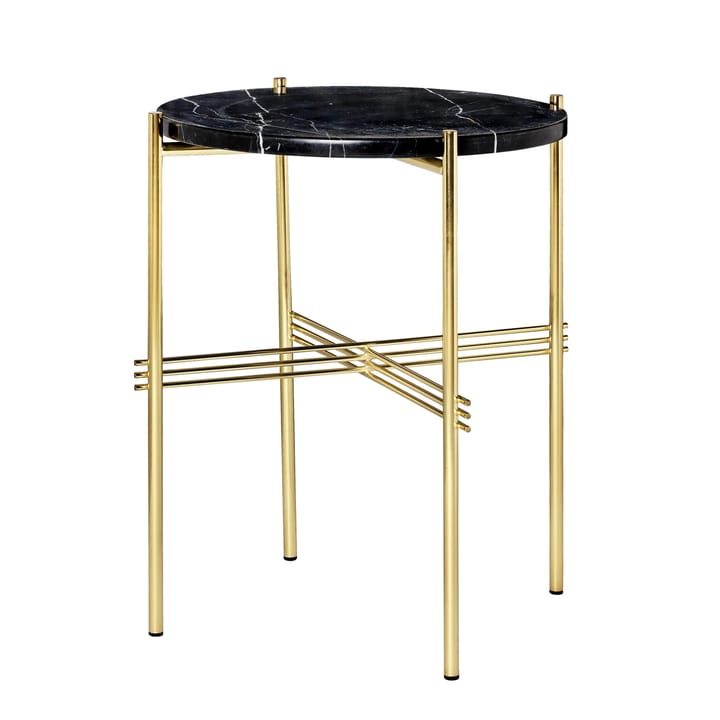 Mesa TS con patas de bronce Ø 40 cm - Mármol negro - GUBI