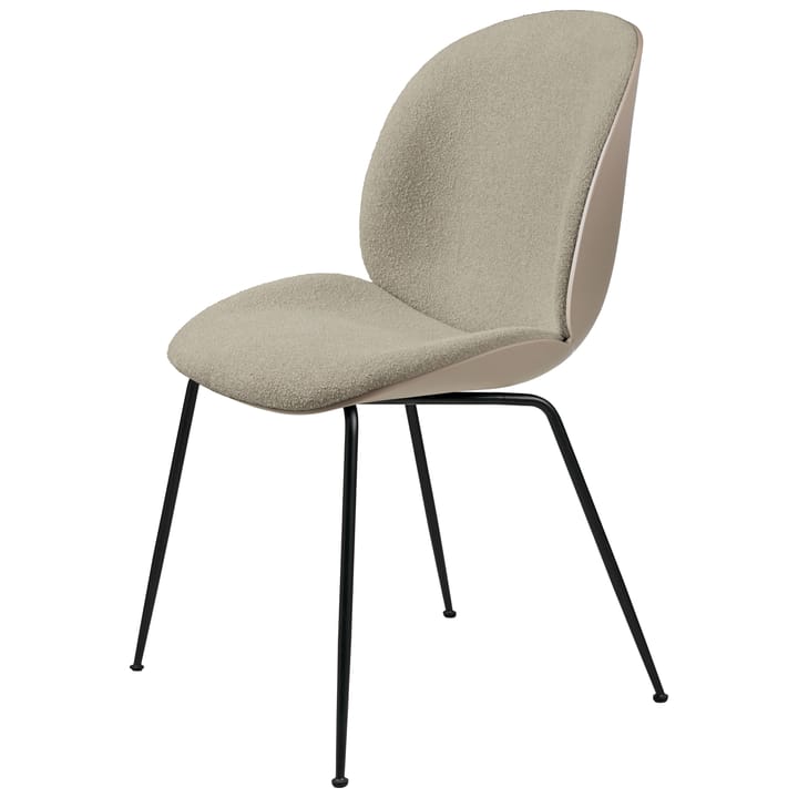 Silla Beetle con patas delanteras tapizadas en negro - New Beige-Light Bouclé 008 - Gubi