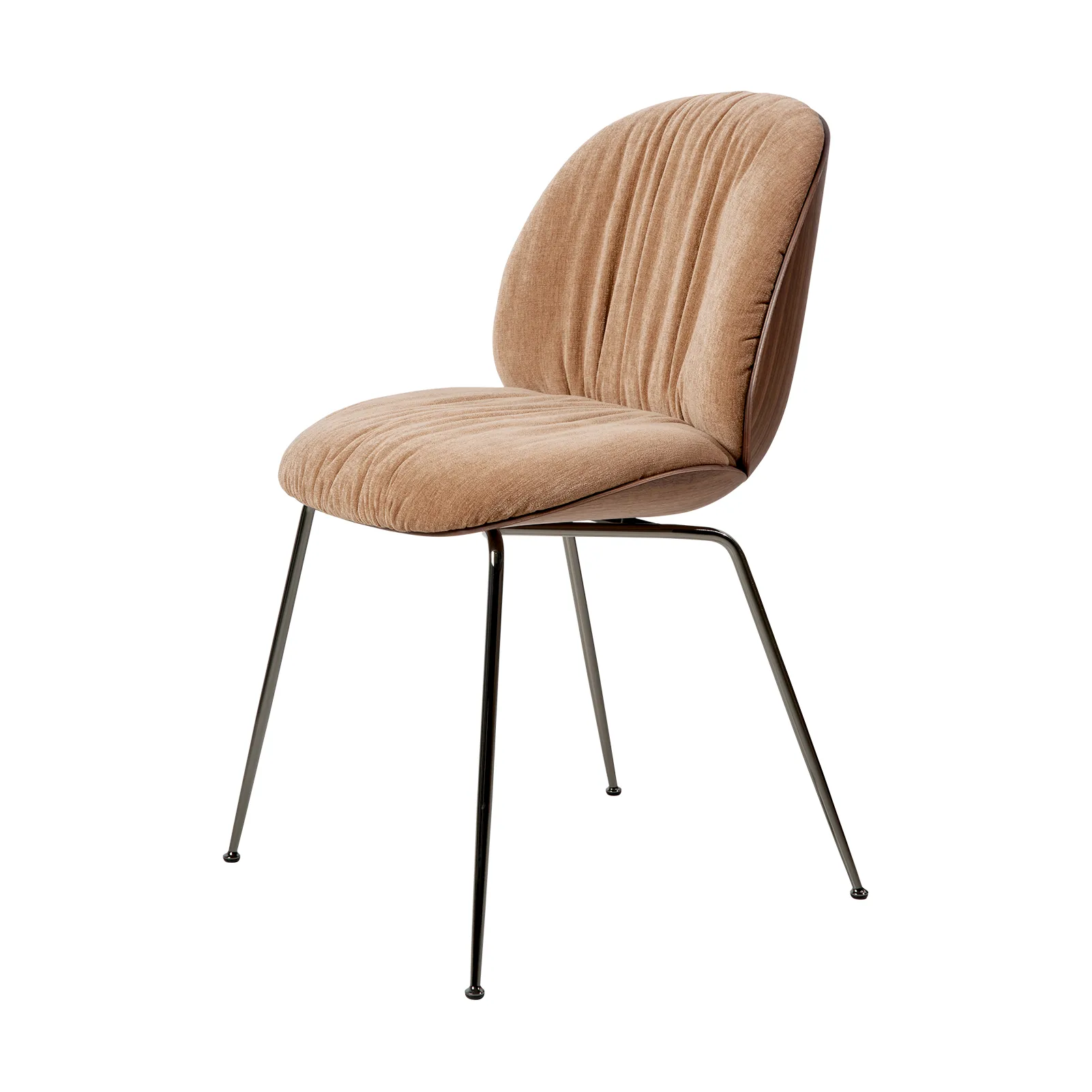 Silla Beetle Soft frontal tapizado, Belsuede Dedar 132 - nogal lacado mate-cromo negro GUBI