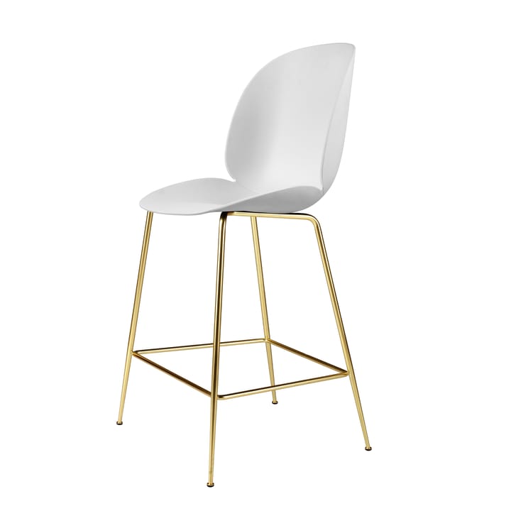 Taburete de bar de plástico Beetle con patas de bronce - Blanco - GUBI
