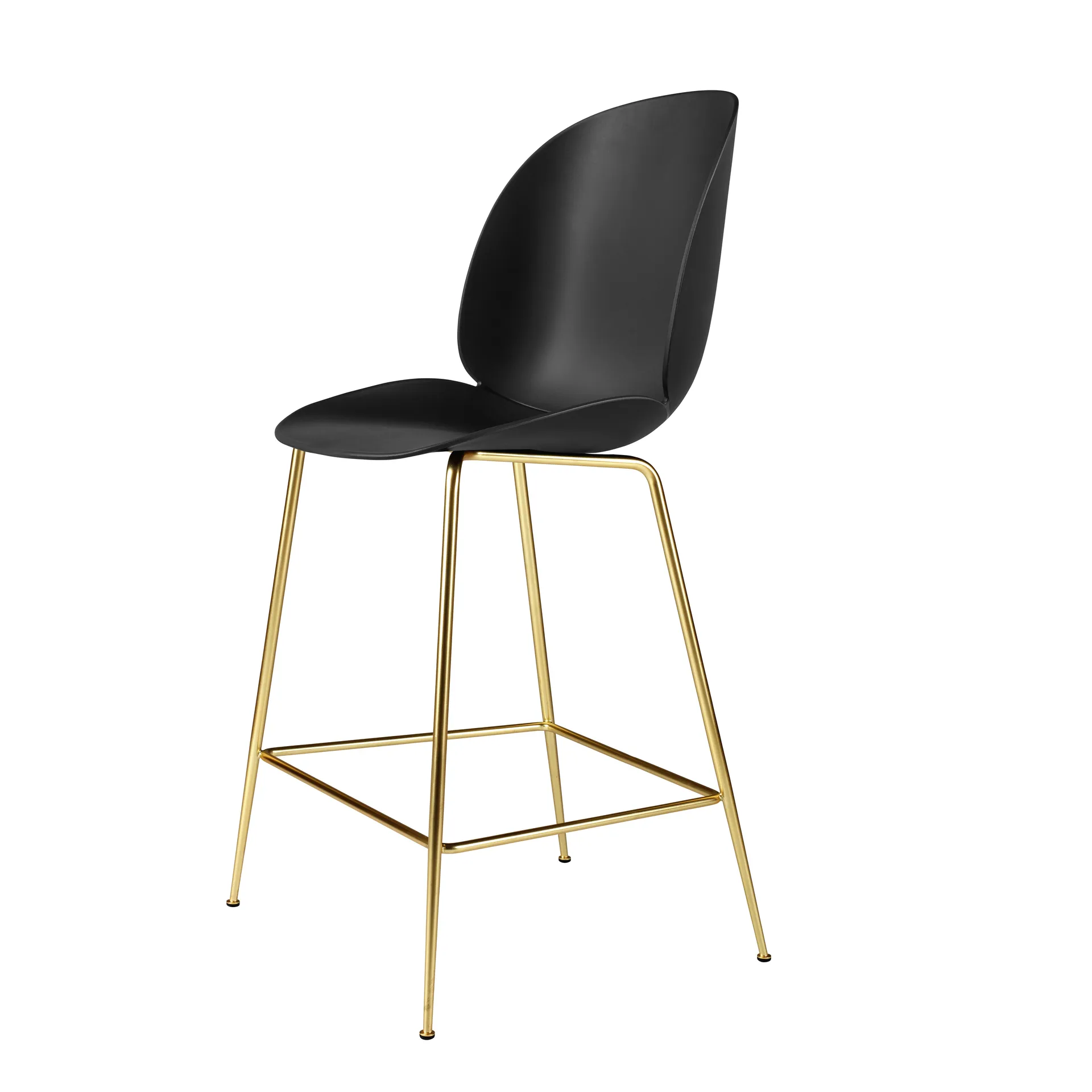 Taburete de bar de plástico Beetle con patas de bronce, Negro GUBI