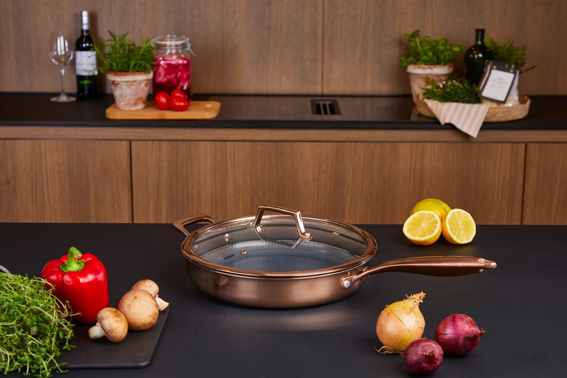 Cazuela con tapa con recubrimiento hybrid coating Hâws Santo, Oro rosado Hâws