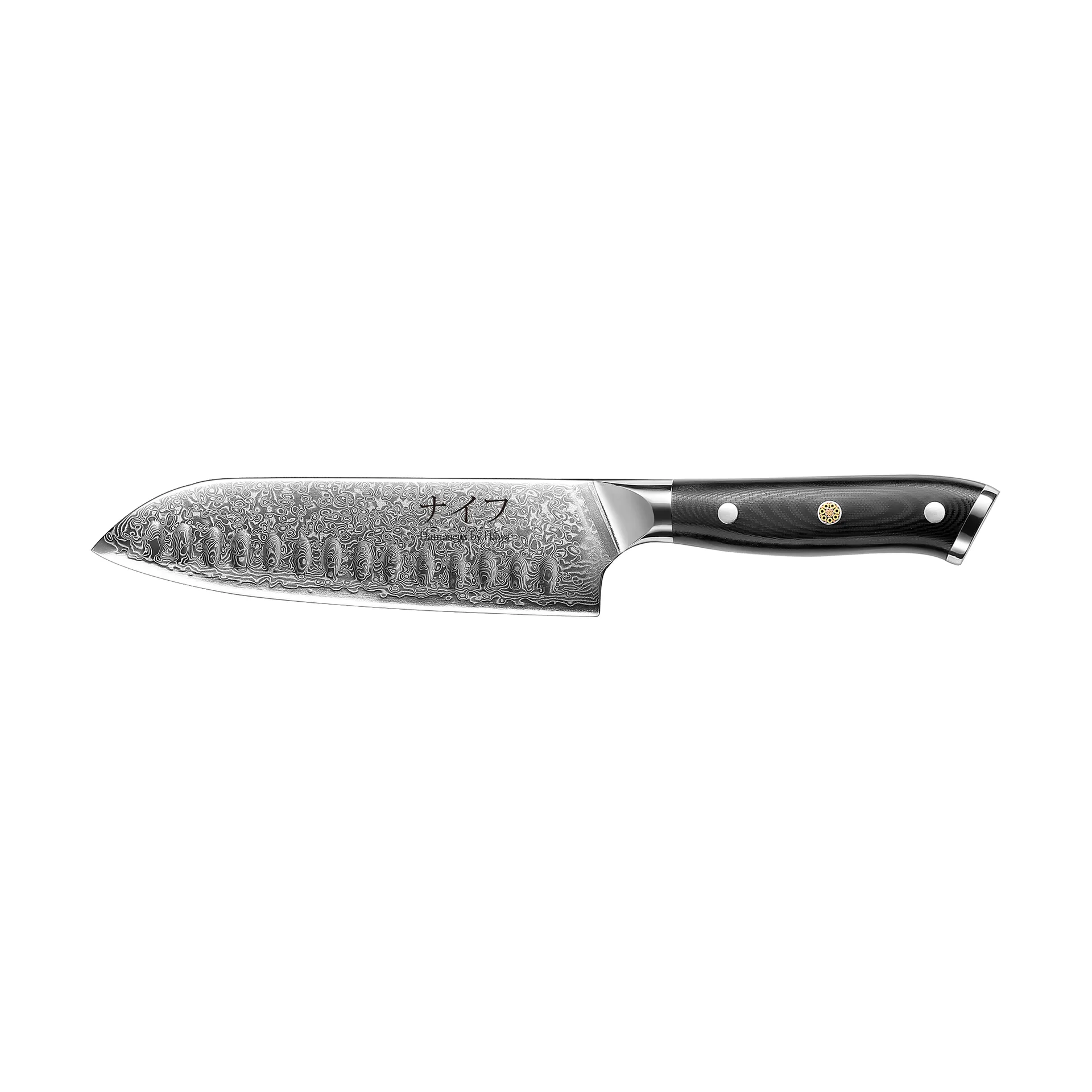 Cuchillo santoku Damascus By Hâws 32 cm, Negro-acero inoxidable Hâws