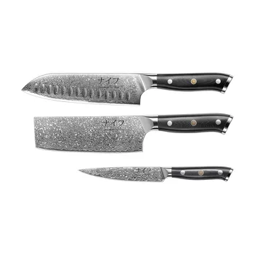 Cuchillos Damascus By Hâws, 3 piezas - Negro-acero inoxidable - Hâws