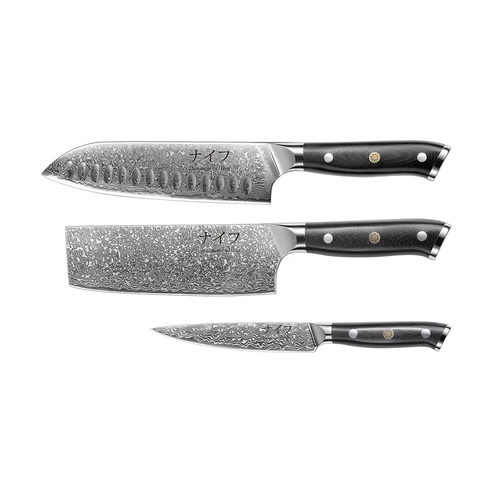 Cuchillos Damascus By Hâws, 3 piezas - Negro-acero inoxidable - Hâws