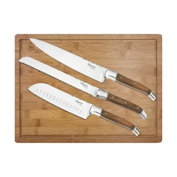 Cuchillos de chef Laguiole By Hâws con tabla de cortar, 4 piezas - Olivo-acero inoxidable-bambú - Hâws