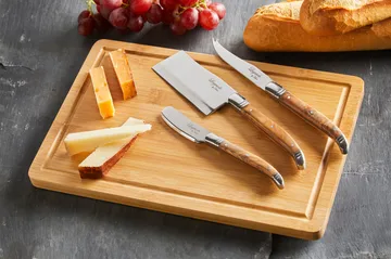Cuchillos para queso con tabla de cortar Laguiole By Hâws, 4 piezas - Bambú-olivo-acero inoxidable - Hâws