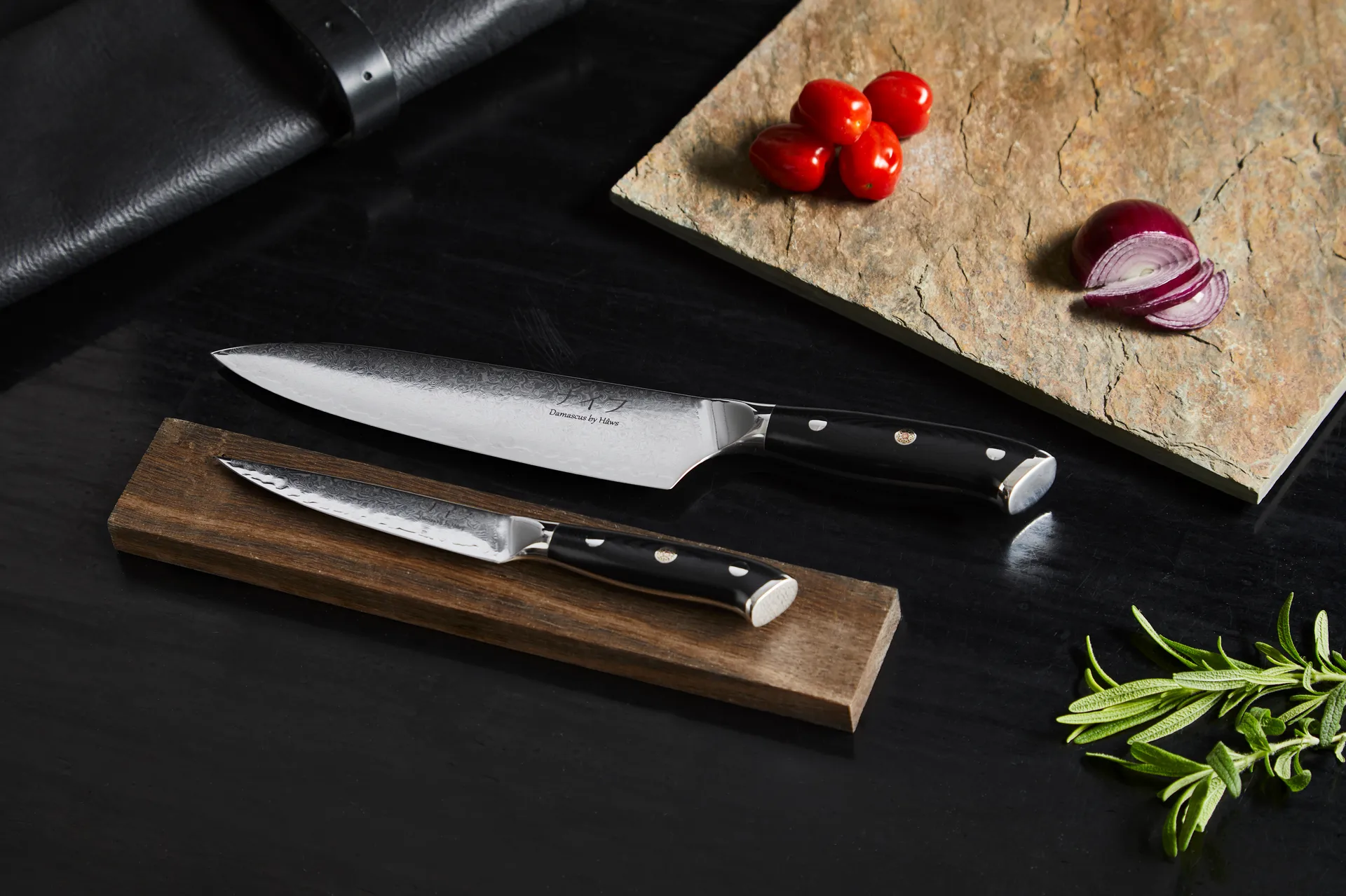 Set de cuchillos de chef y universales Damascus de Hâws, 2 piezas, Negro-acero inoxidable Hâws