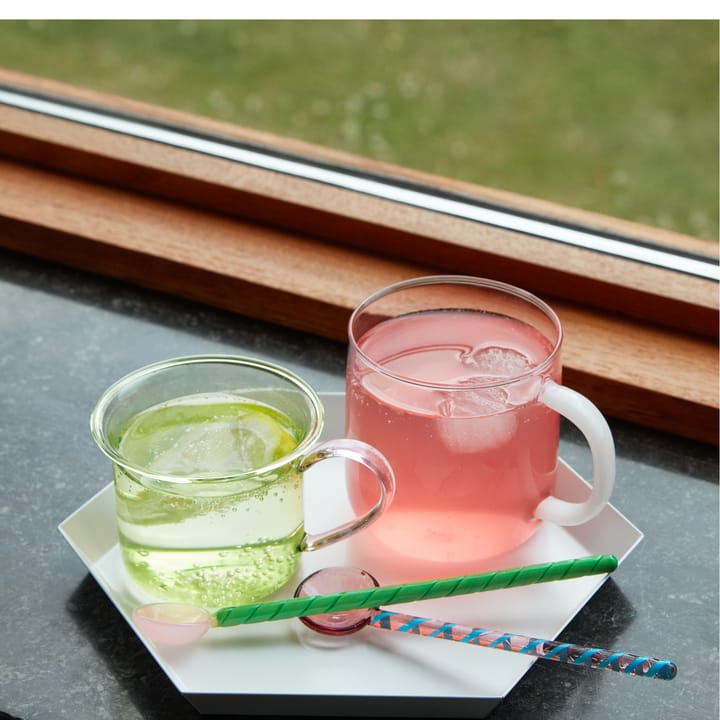 2 Cucharas de vidrio Twist, Turquoise-light pink HAY