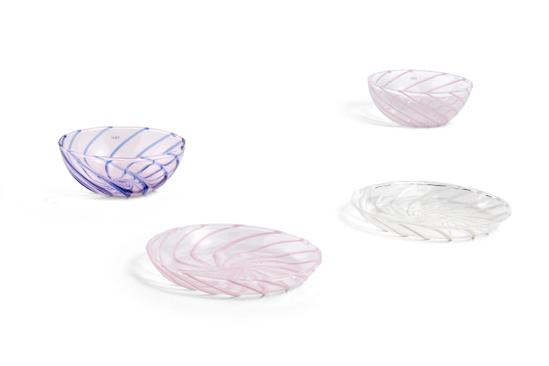 2 Cuencos Spin Ø8,5 cm, transparente-raya en rosa HAY