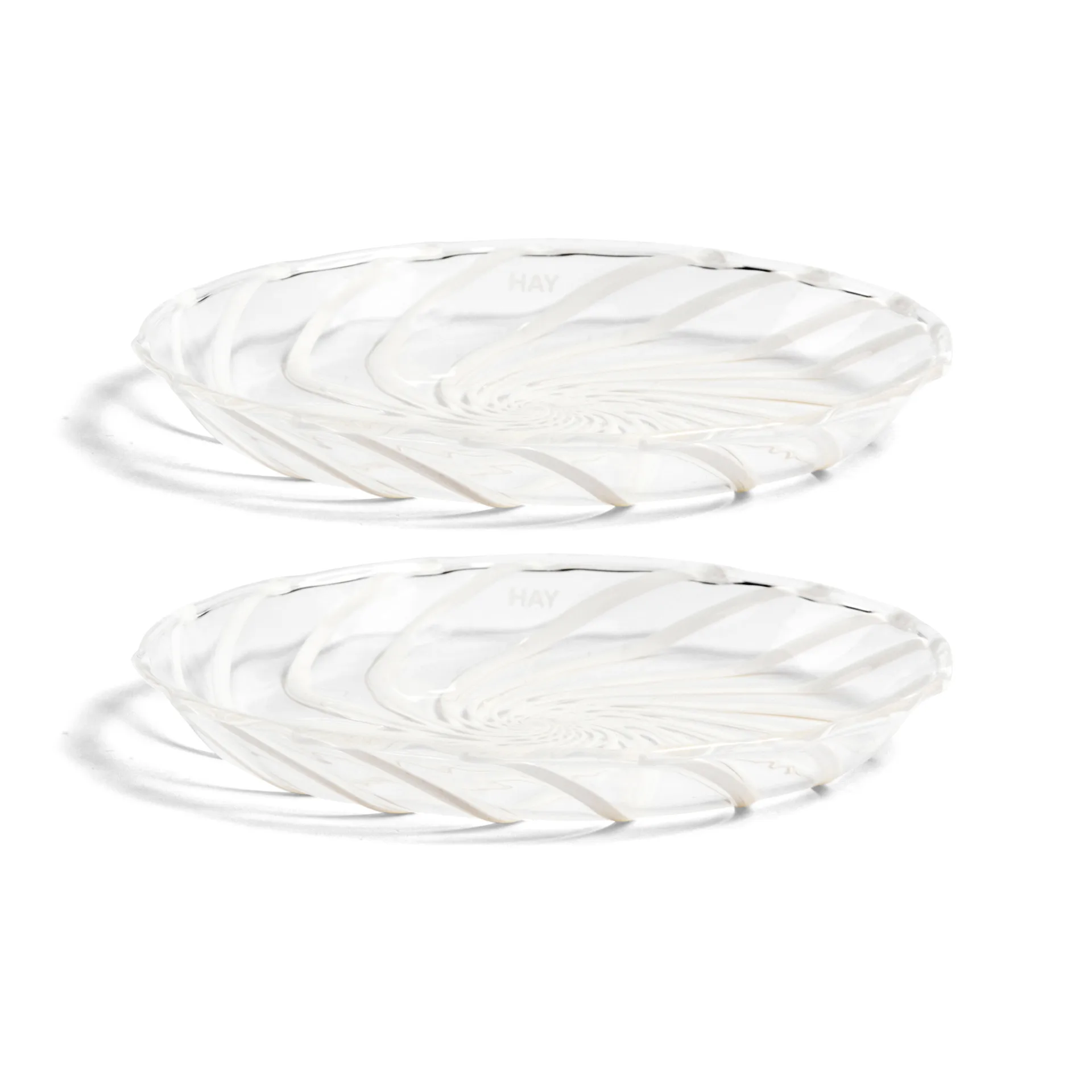 2 Platos Spin Ø11 cm, transparente-raya en blanco HAY