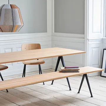 Banco Pyramid - Oak mate lacado-190 cm-estructura de acero negra - HAY