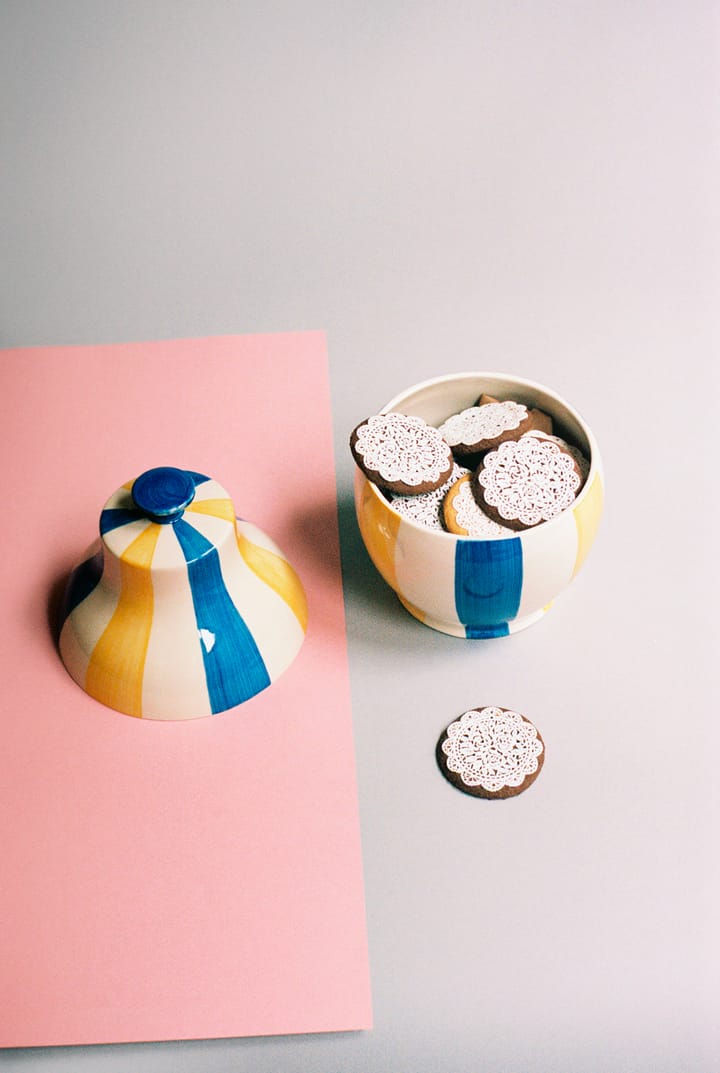 Bote para galletas Sobremesa stripe Ø19 cm - Blue-yellow - HAY