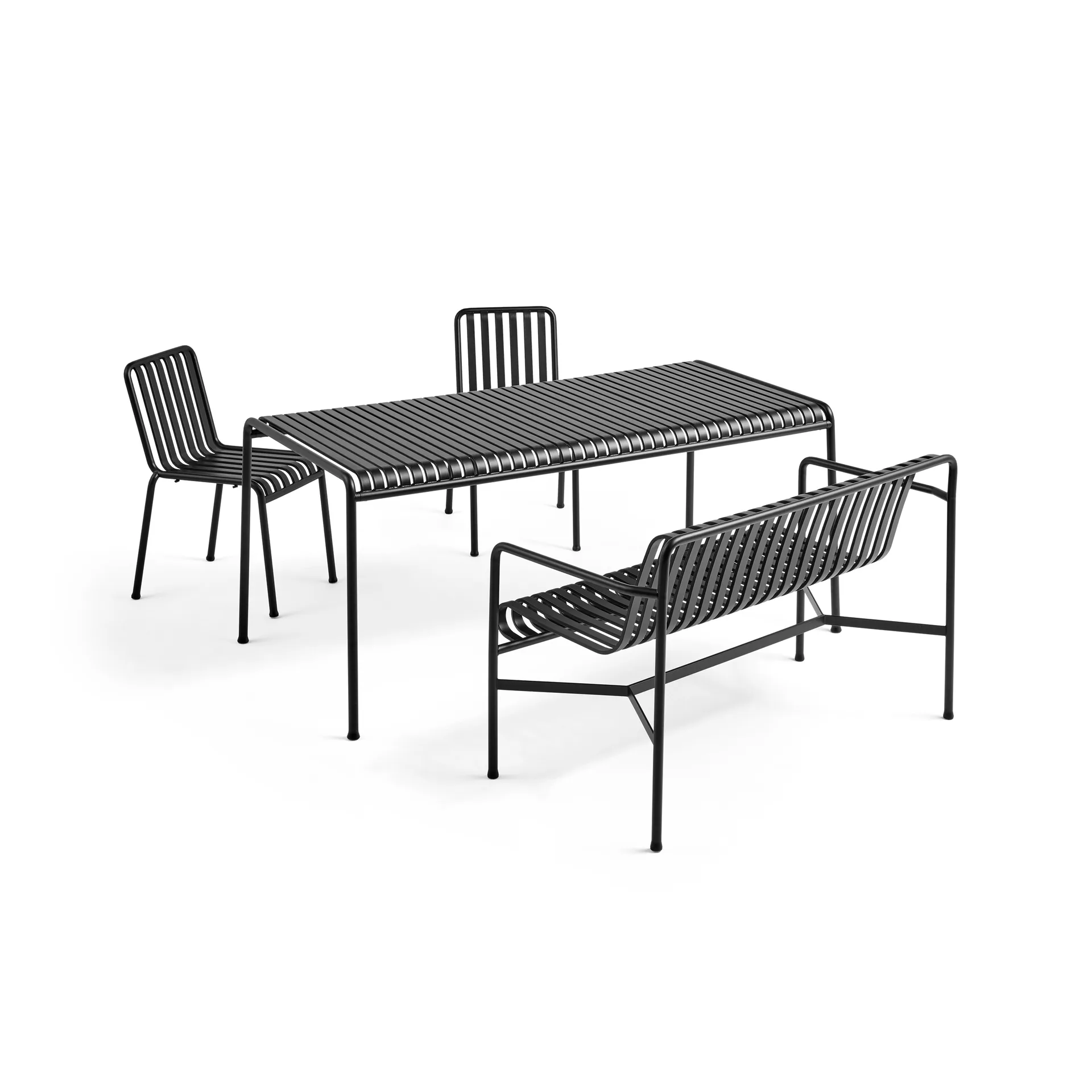 Conjunto de comedor Palissade 2 sillas + banco 170x90 cm - Anthracite,  HAY