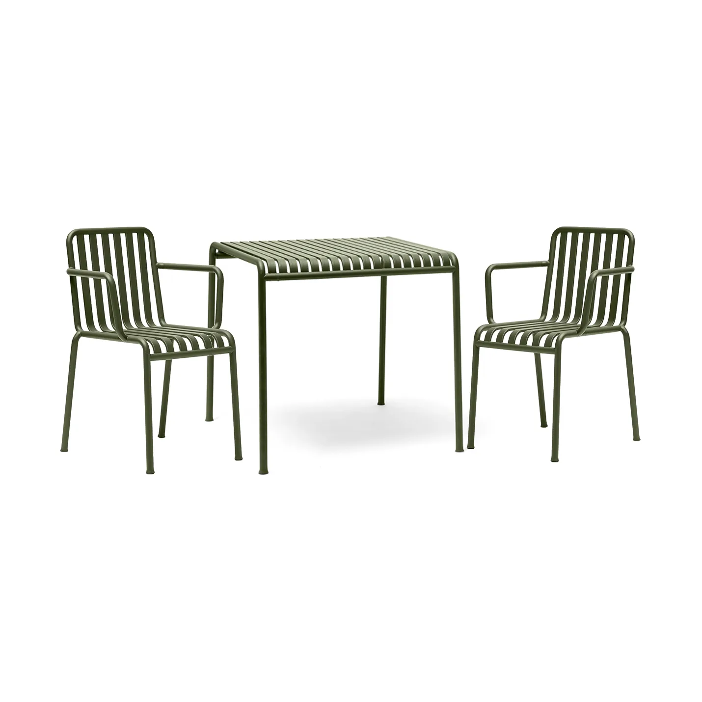 Conjunto de comedor Palissade 2 sillas con reposabrazos 82,5x90 cm, olive,  HAY