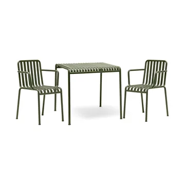 Conjunto de comedor Palissade 2 sillas con reposabrazos 82,5x90 cm, olive - HAY