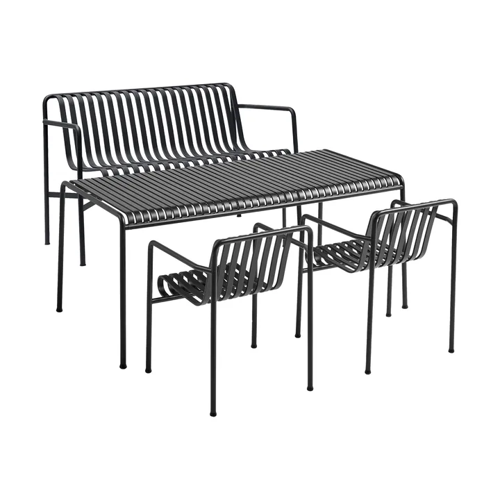 Conjunto de comedor Palissade 2 sillas con reposabrazos Dining + banco 170x90 cm, anthracite - HAY