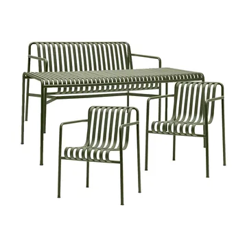 Conjunto de comedor Palissade 2 sillas con reposabrazos Dining + banco 170x90 cm, olive - HAY