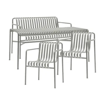 Conjunto de comedor Palissade 2 sillas con reposabrazos Dining + banco 170x90 cm, sky grey - HAY