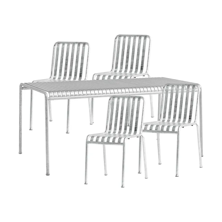 Conjunto de comedor Palissade 4 sillas 170x90 cm, galvanizado - HAY