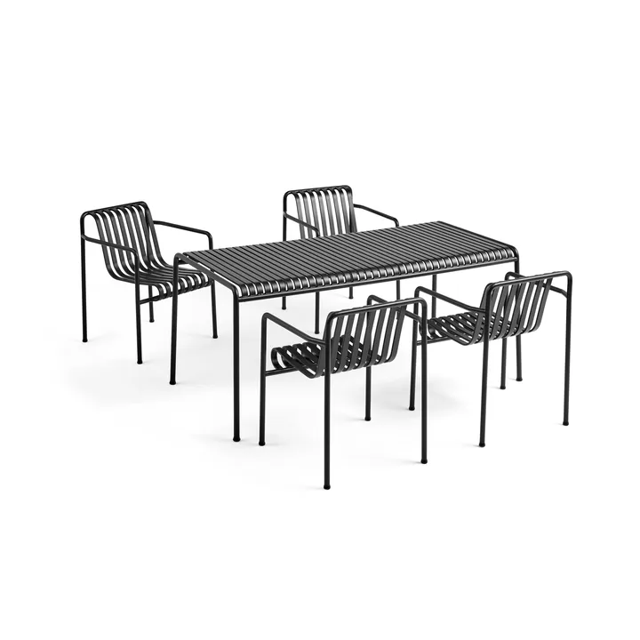 Conjunto de comedor Palissade 4 sillas con reposabrazos 170x90 cm - Anthracite - HAY