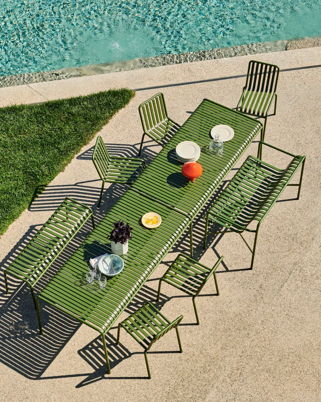 Conjunto de comedor Palissade 6 sillas 170x90 cm, olive,  HAY