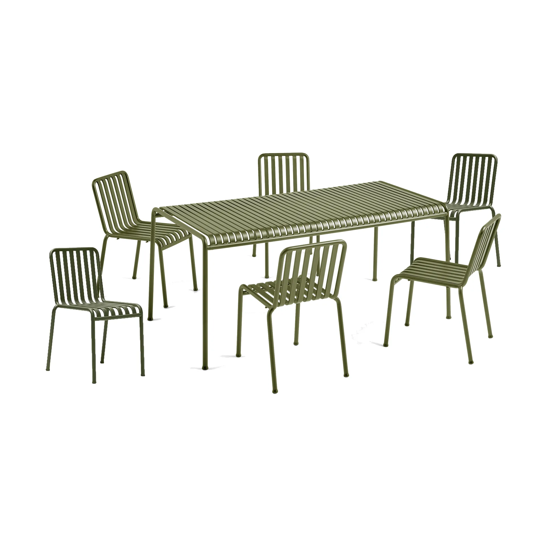 Conjunto de comedor Palissade 6 sillas 170x90 cm, olive HAY