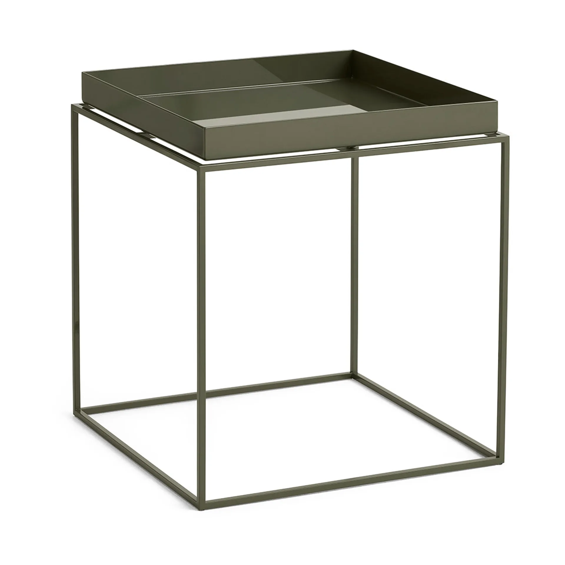 Mesa auxiliar con bandeja Tray Table medium, Olive green, 40x40x44 cm HAY