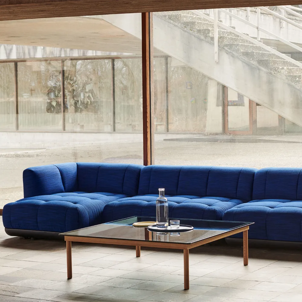 Mesa de centro Kofi, black oak-tapa de cristal-acanalado-100 cm de ancho HAY