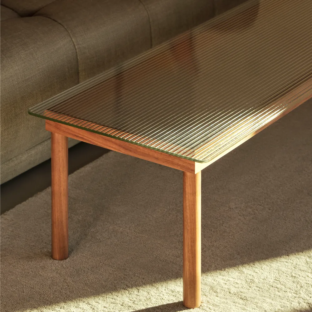 Mesa de centro Kofi, Black oak-tapa de vidrio-azulado-80 cm HAY