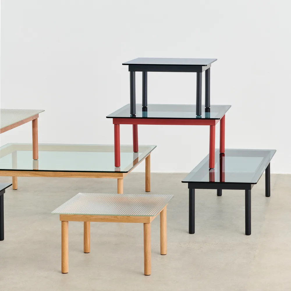 Mesa de centro Kofi, Black oak-tapa de vidrio-azulado-80 cm HAY