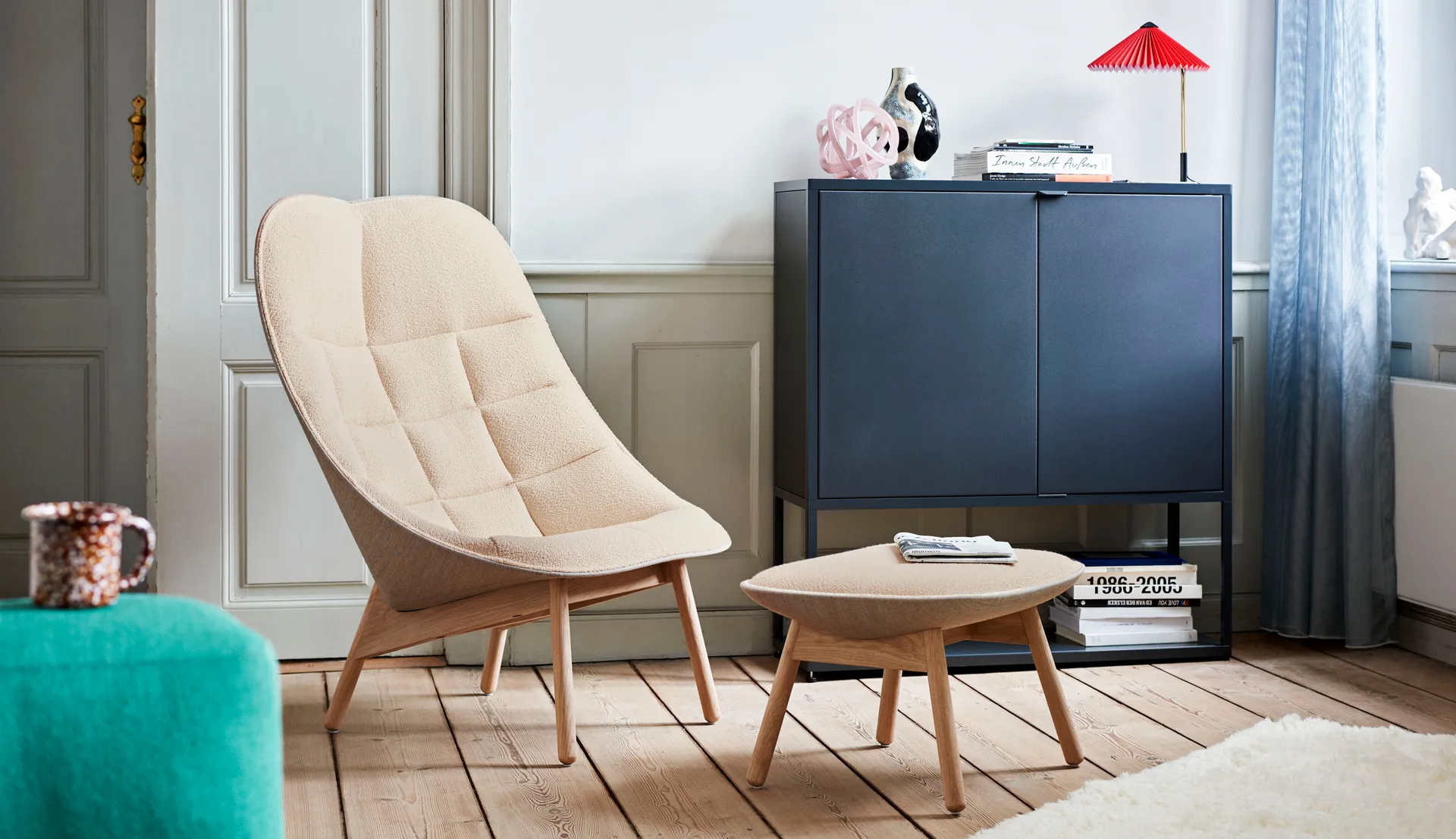 Reposapiés Uchiwa, Cream A5-roble-canvas 244 HAY