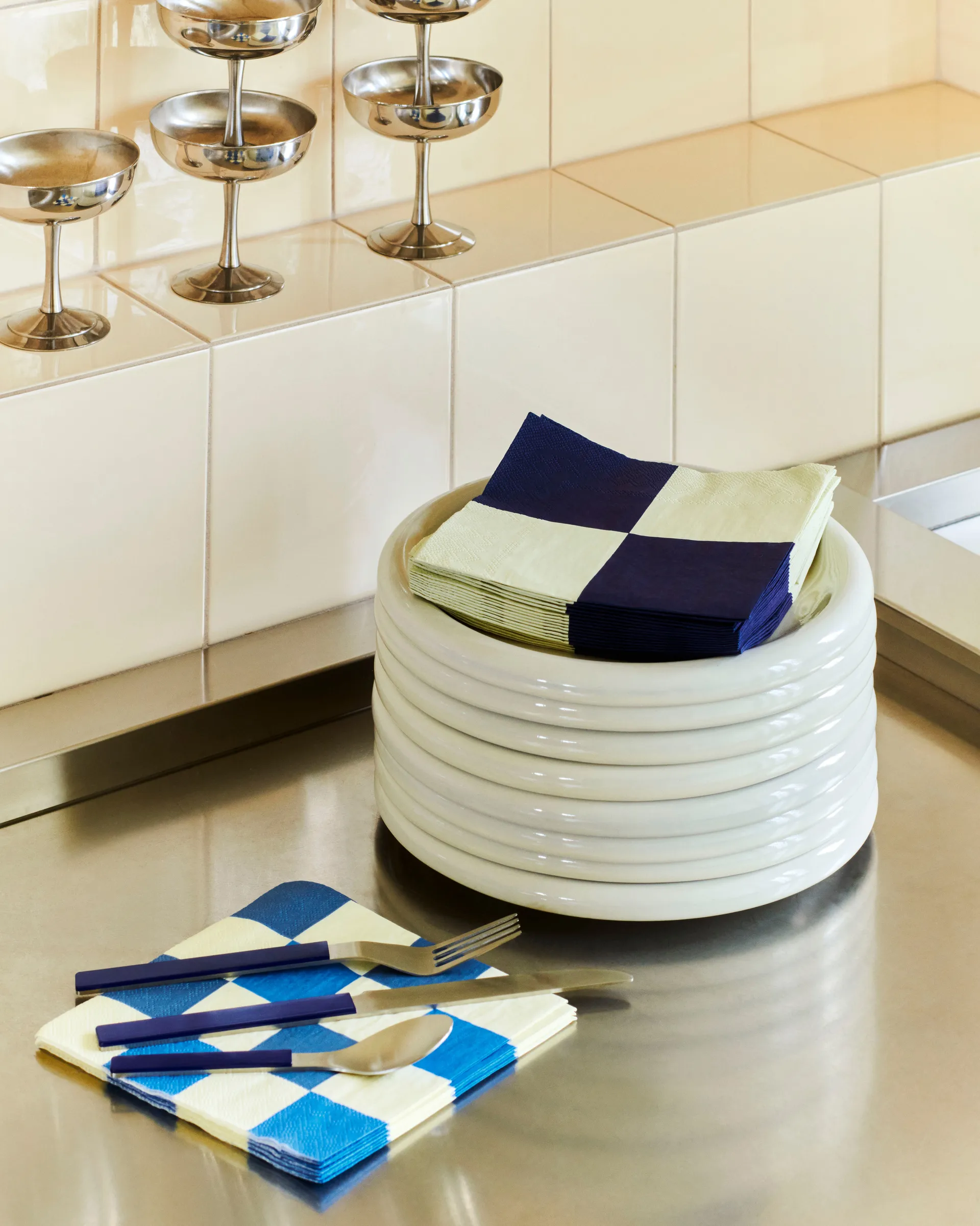 Servilleta Pattern Lunch Check 33x33 cm, set de 20, Off white-dark blue L HAY